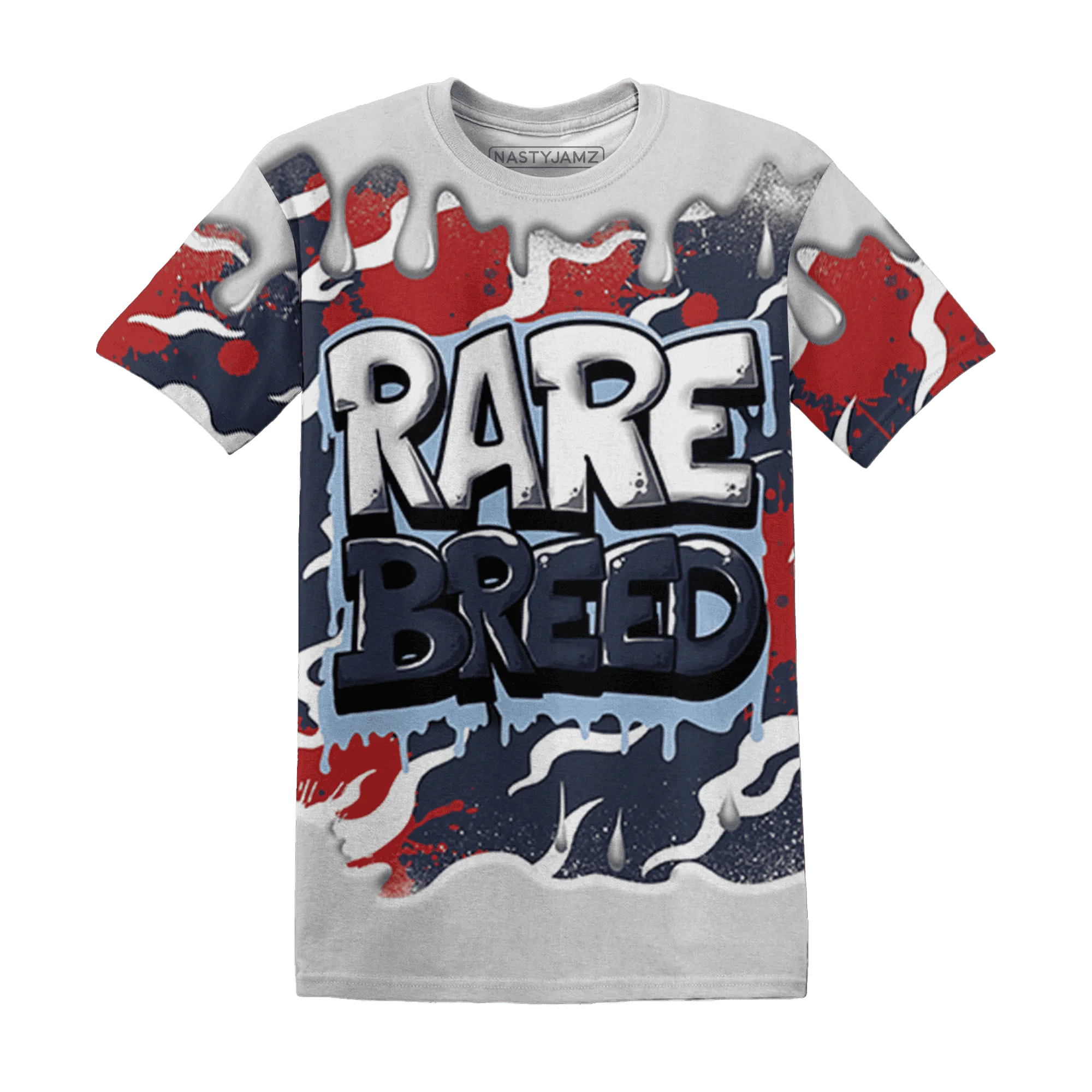 White-Navy-6s-T-Shirt-Match-Rare-Breed-3D-Drippin