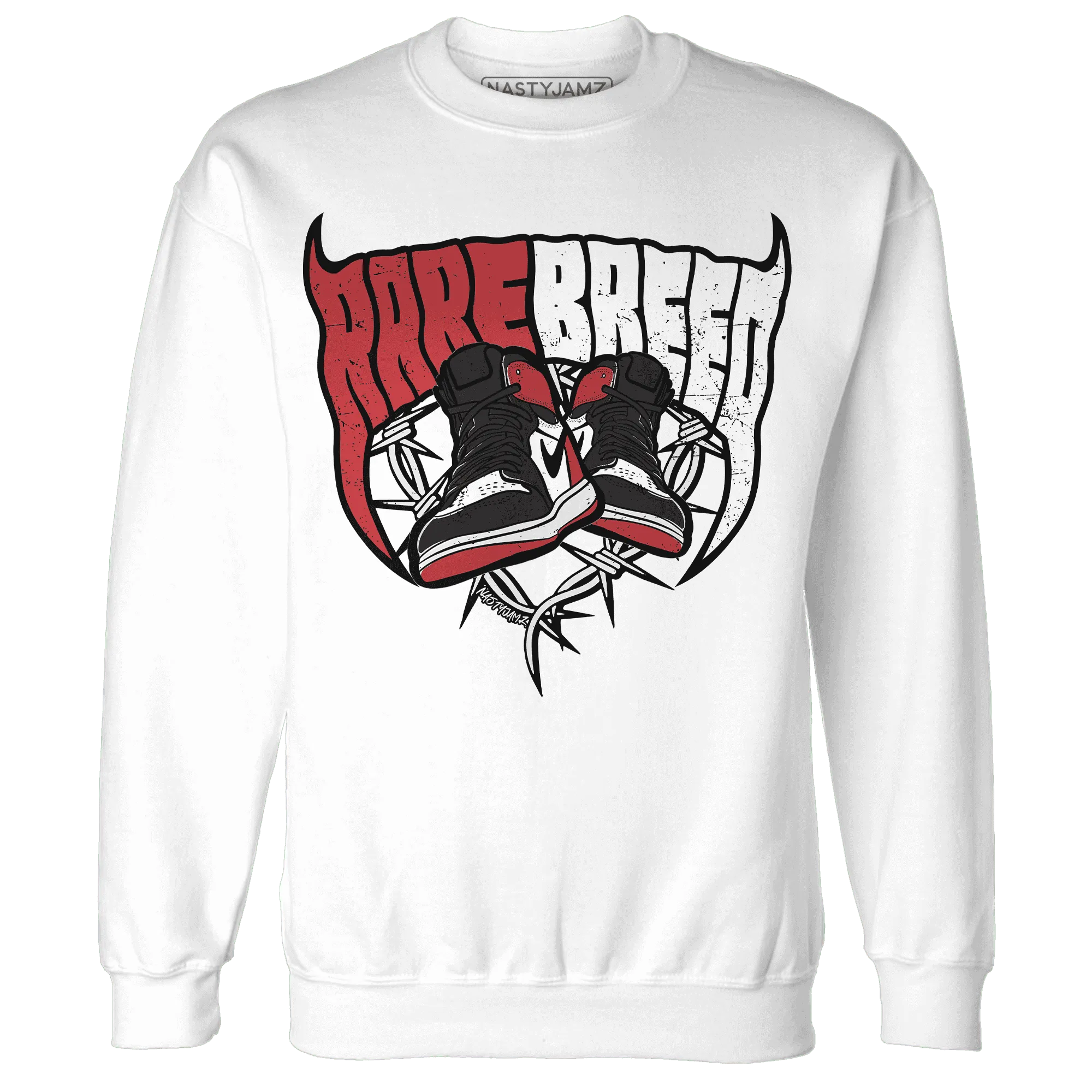 Black-Toe-Reimagined-Red-White-1s-NastyJamz-Sweatshirt-Match-Rare-Breed-Sneaker