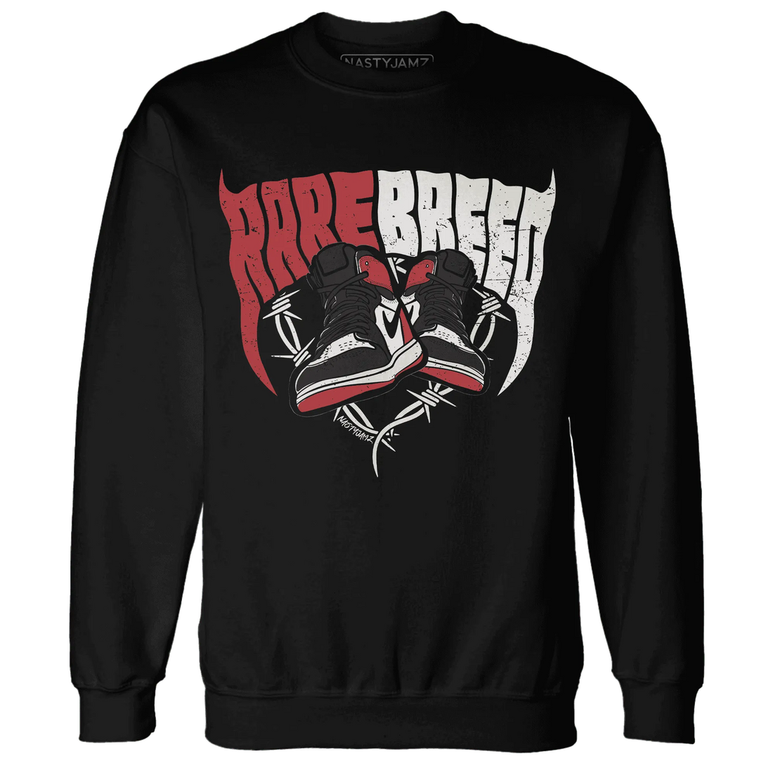 Black-Toe-Reimagined-Red-White-1s-NastyJamz-Sweatshirt-Match-Rare-Breed-Sneaker