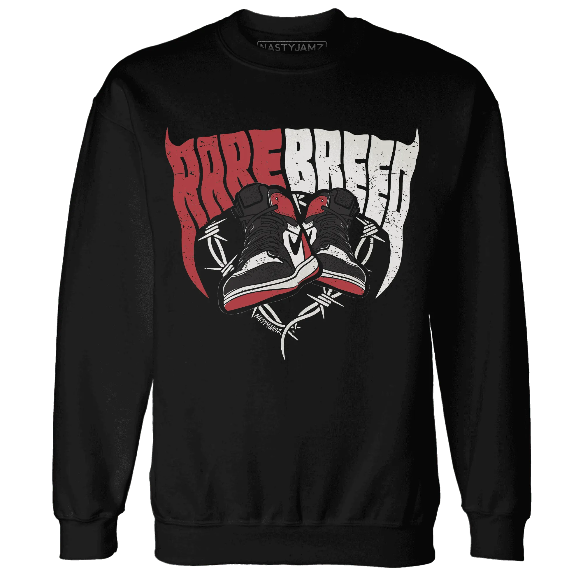 Black-Toe-Reimagined-Red-White-1s-NastyJamz-Sweatshirt-Match-Rare-Breed-Sneaker