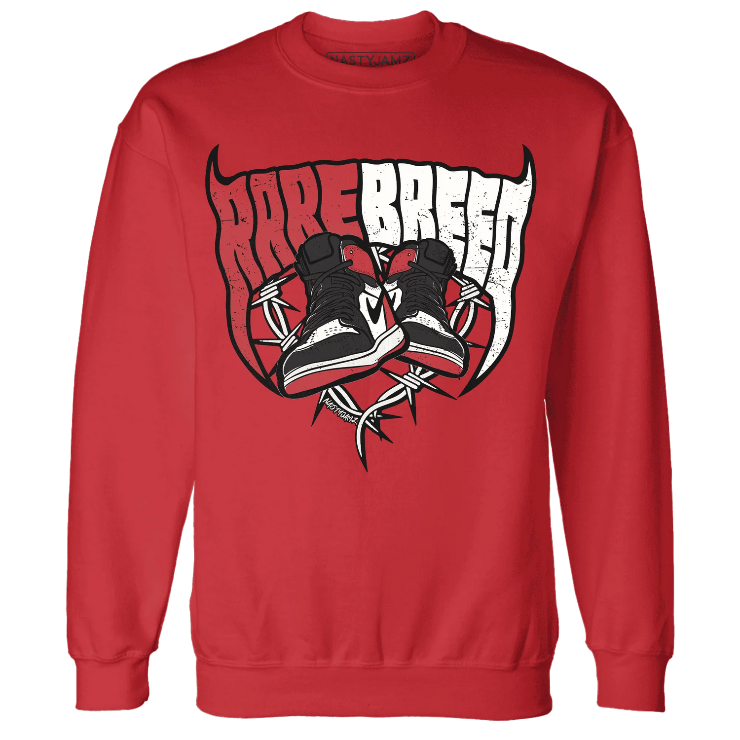Black-Toe-Reimagined-Red-White-1s-NastyJamz-Sweatshirt-Match-Rare-Breed-Sneaker