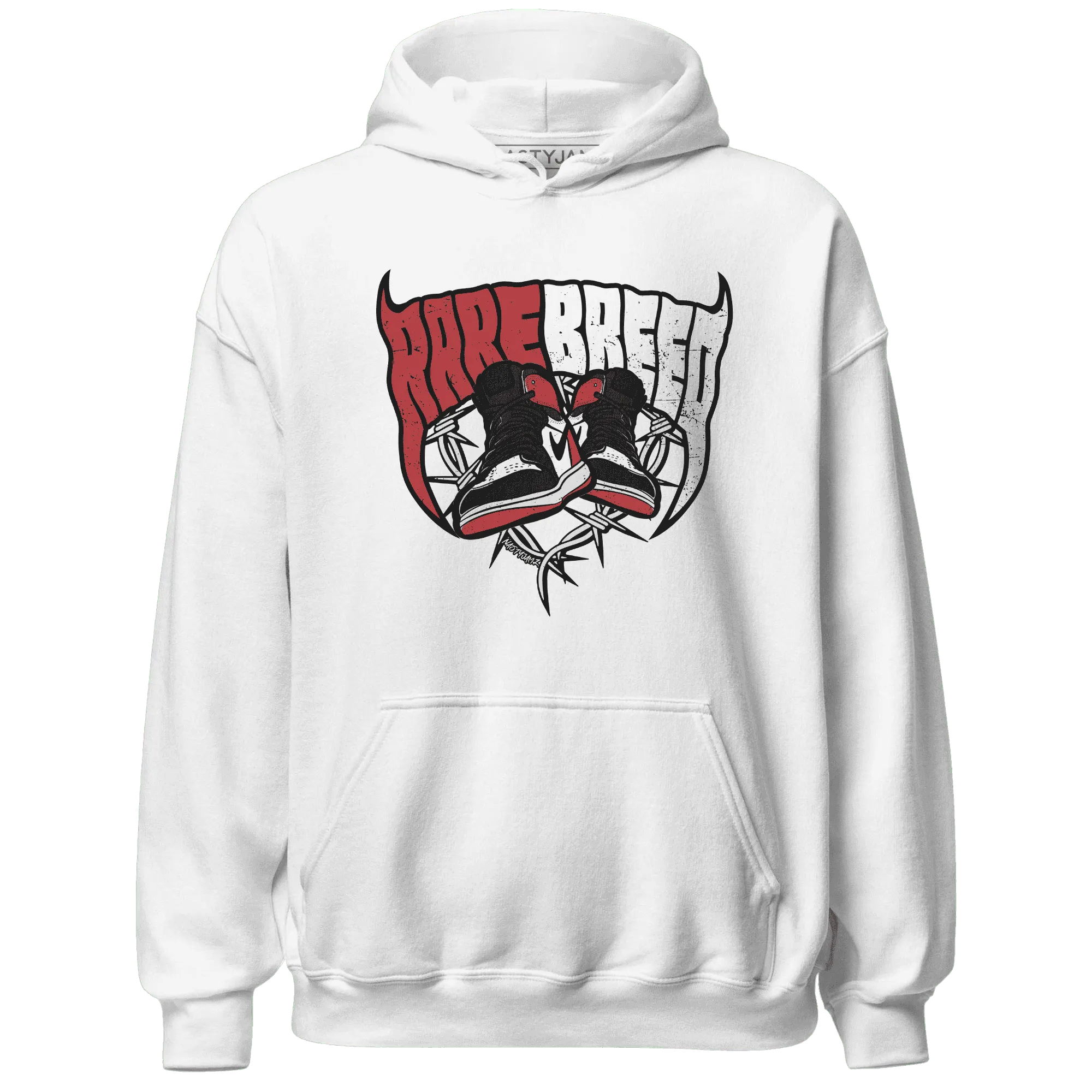 Black-Toe-Reimagined-Red-White-1s-NastyJamz-Hoodie-Match-Rare-Breed-Sneaker
