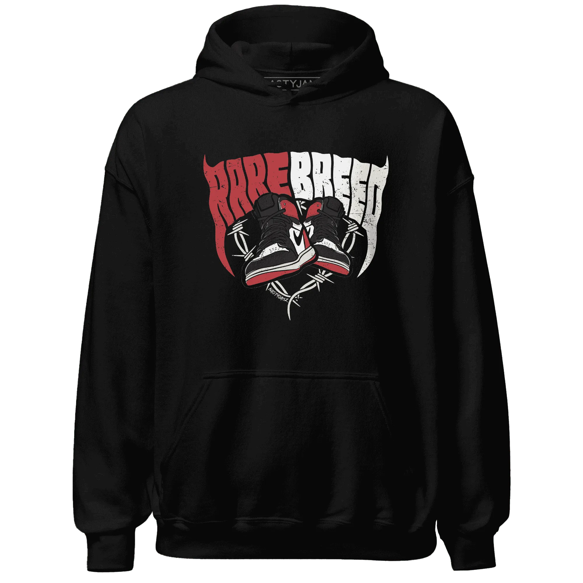 Black-Toe-Reimagined-Red-White-1s-NastyJamz-Hoodie-Match-Rare-Breed-Sneaker
