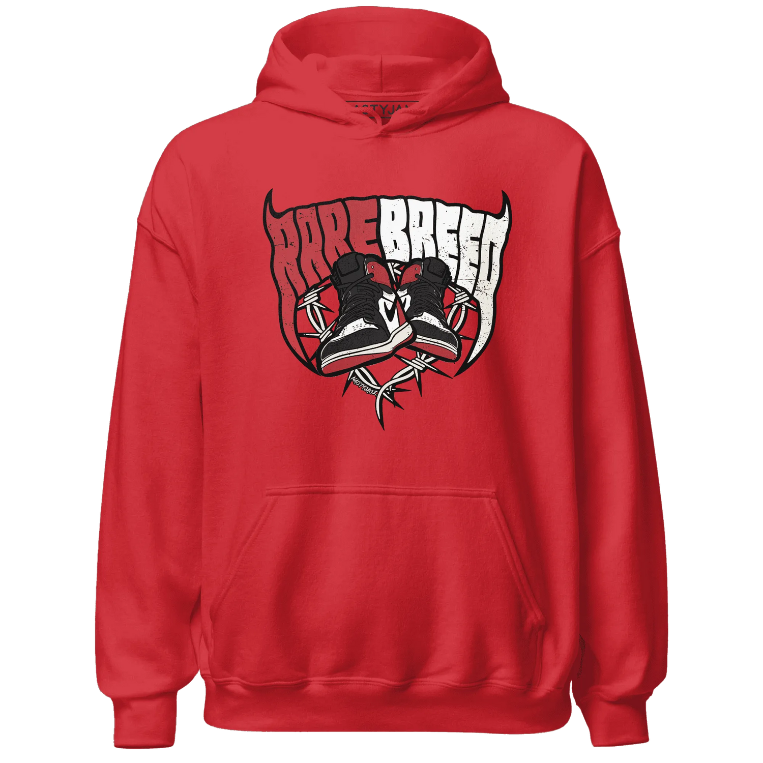 Black-Toe-Reimagined-Red-White-1s-NastyJamz-Hoodie-Match-Rare-Breed-Sneaker