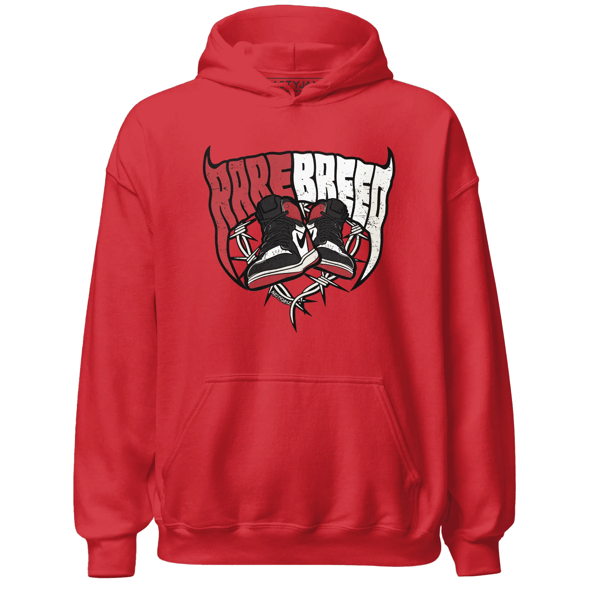 Black-Toe-Reimagined-Red-White-1s-NastyJamz-Hoodie-Match-Rare-Breed-Sneaker