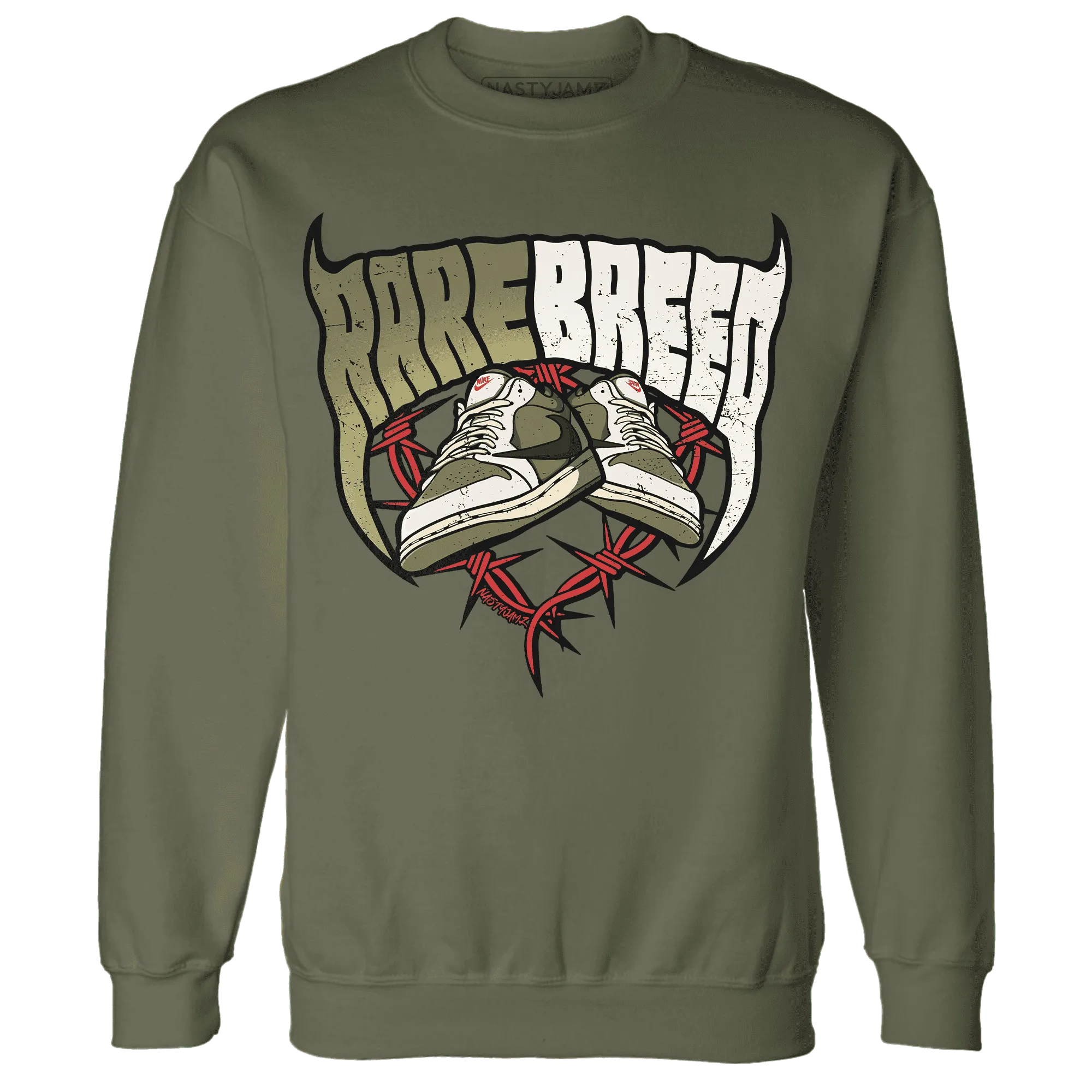 NastyJamz-Medium-Olive-1s-Sweatshirt-Match-Rare-Breed-Sneaker