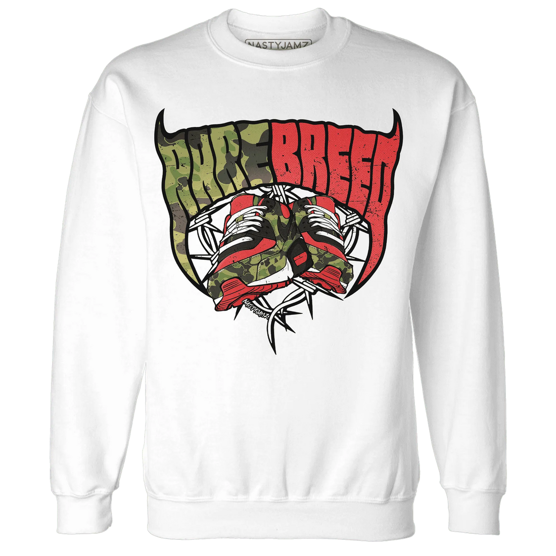 AM-90-Dark-Sage-Solar-Red-NastyJamz-Sweatshirt-Match-Rare-Breed-Sneaker