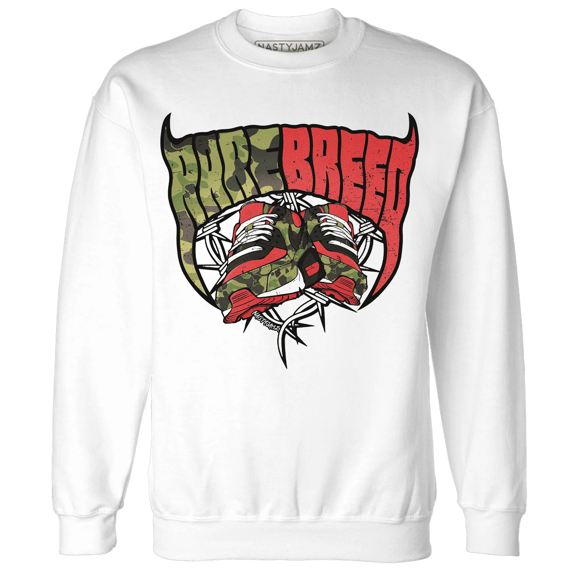 AM-90-Dark-Sage-Solar-Red-NastyJamz-Sweatshirt-Match-Rare-Breed-Sneaker