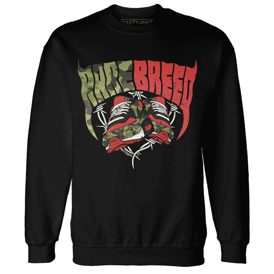 AM-90-Dark-Sage-Solar-Red-NastyJamz-Sweatshirt-Match-Rare-Breed-Sneaker