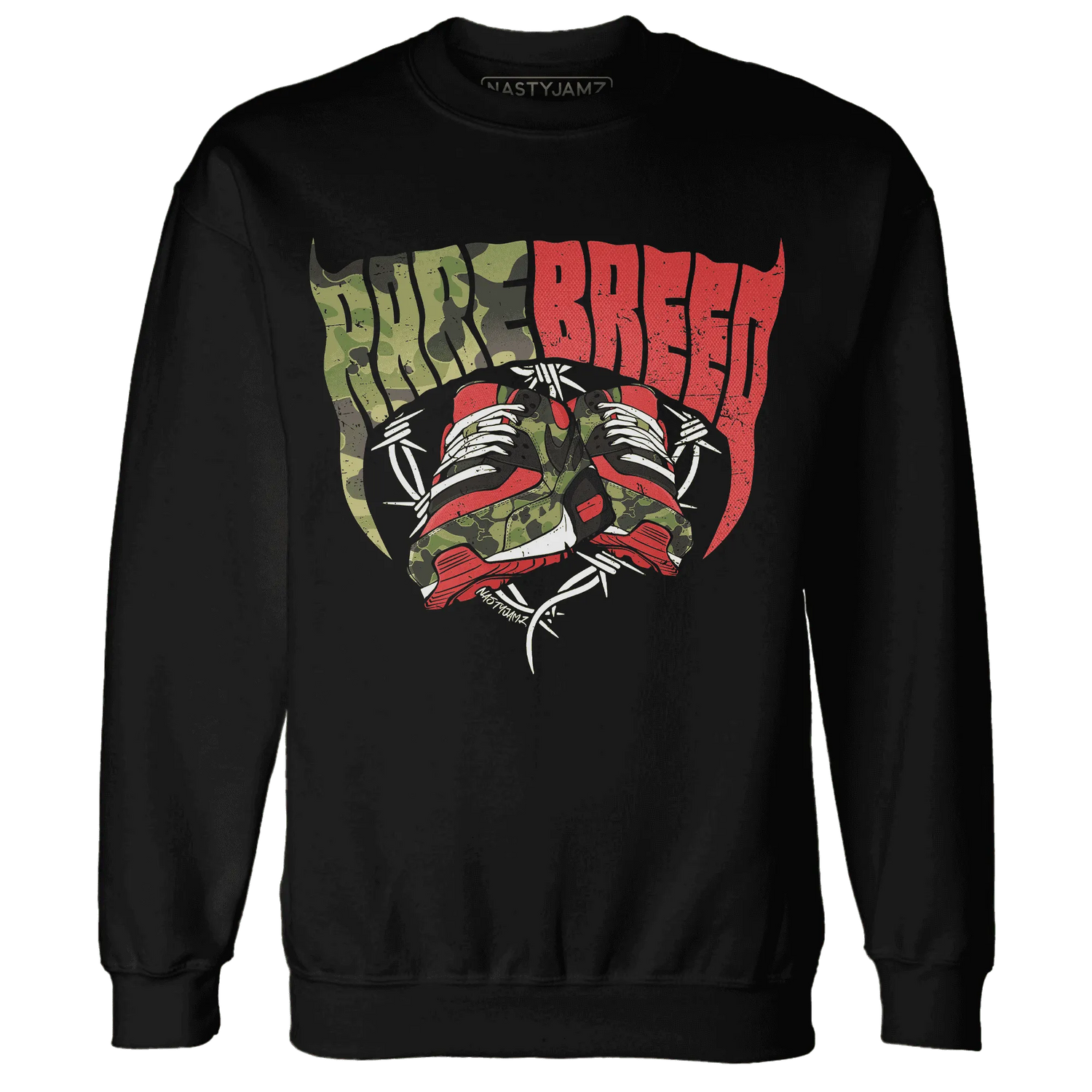 AM-90-Dark-Sage-Solar-Red-NastyJamz-Sweatshirt-Match-Rare-Breed-Sneaker