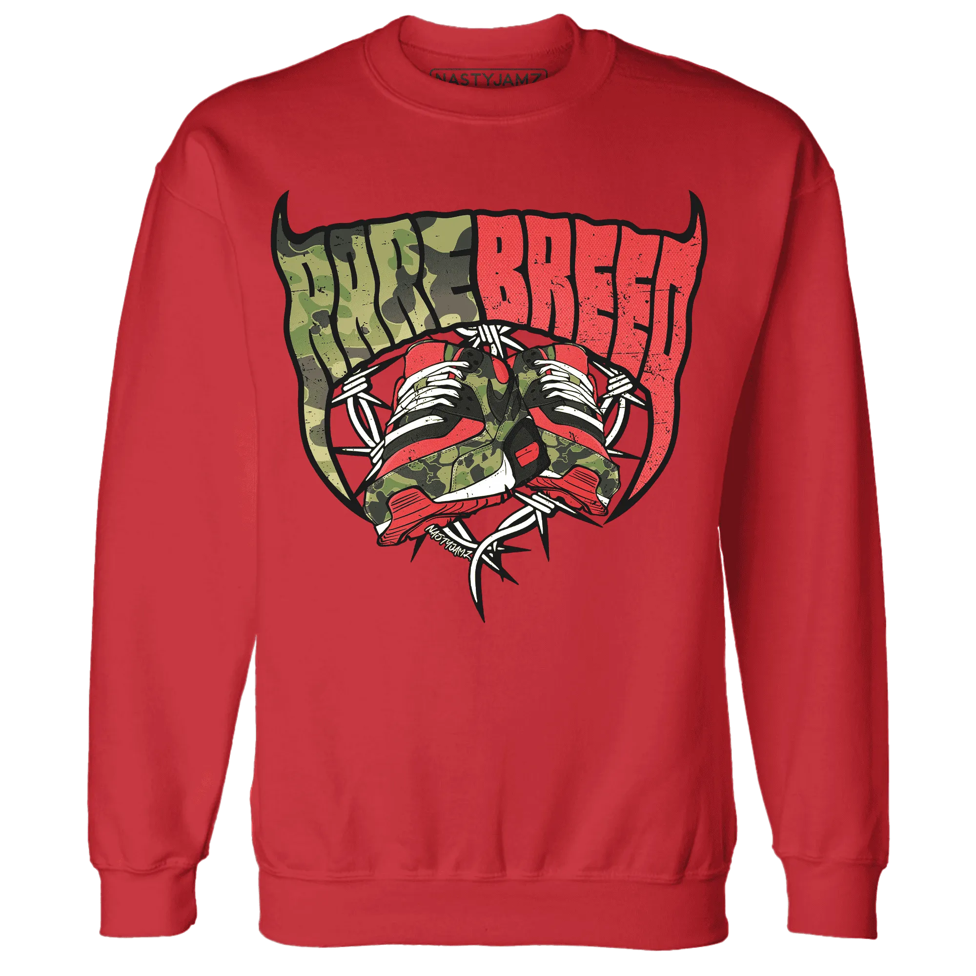 AM-90-Dark-Sage-Solar-Red-NastyJamz-Sweatshirt-Match-Rare-Breed-Sneaker