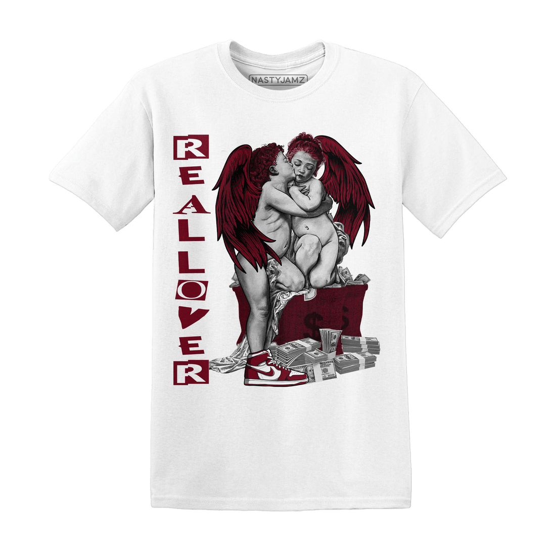 High White Team Red 1s T Shirt Match Real Lover Angel - NastyJamz