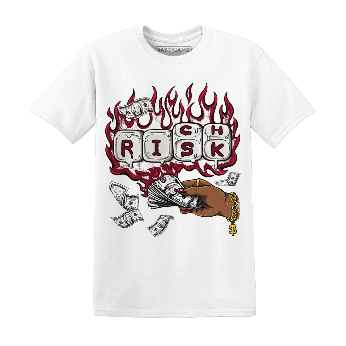High-White-Team-Red-1s-T-Shirt-Match-Rich-Or-Risk