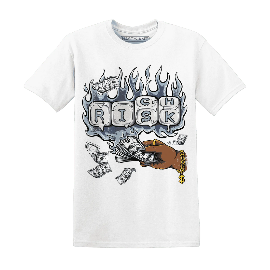 Mid-Diffused-Blue-Grey-1s-T-Shirt-Match-Rich-Or-Risk