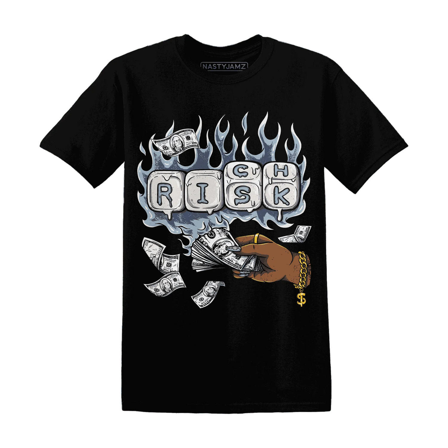 Mid-Diffused-Blue-Grey-1s-T-Shirt-Match-Rich-Or-Risk