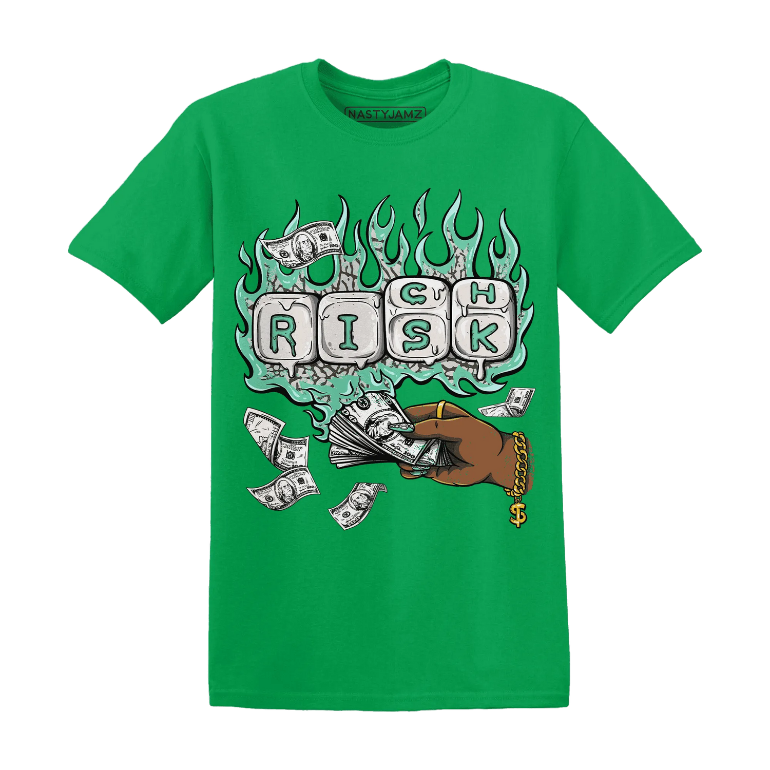 Green-Glow-3s-T-Shirt-Match-Rich-Or-Risk