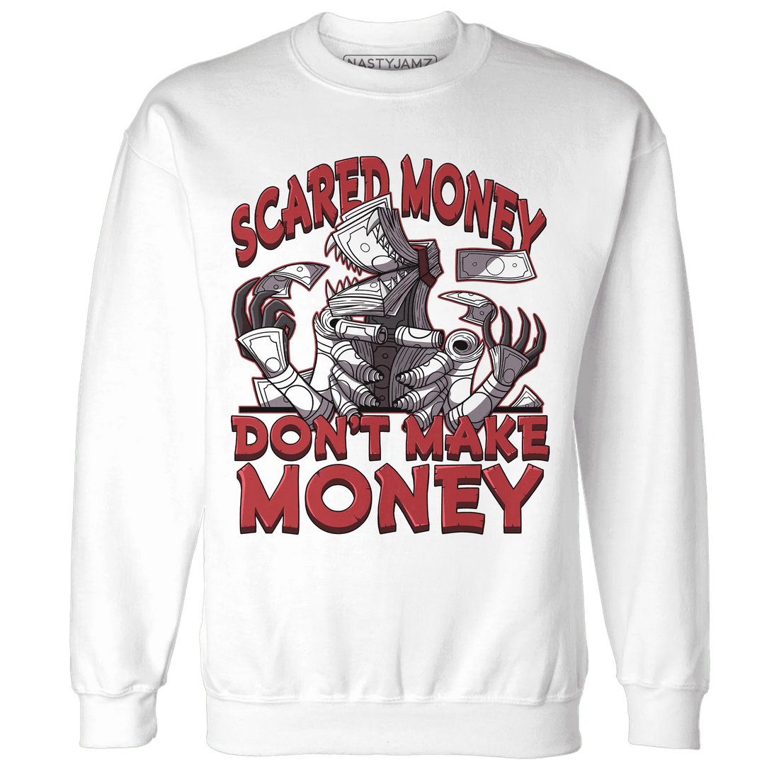 Black-Toe-Reimagined-Red-White-1s-NastyJamz-Sweatshirt-Match-Scared-Money