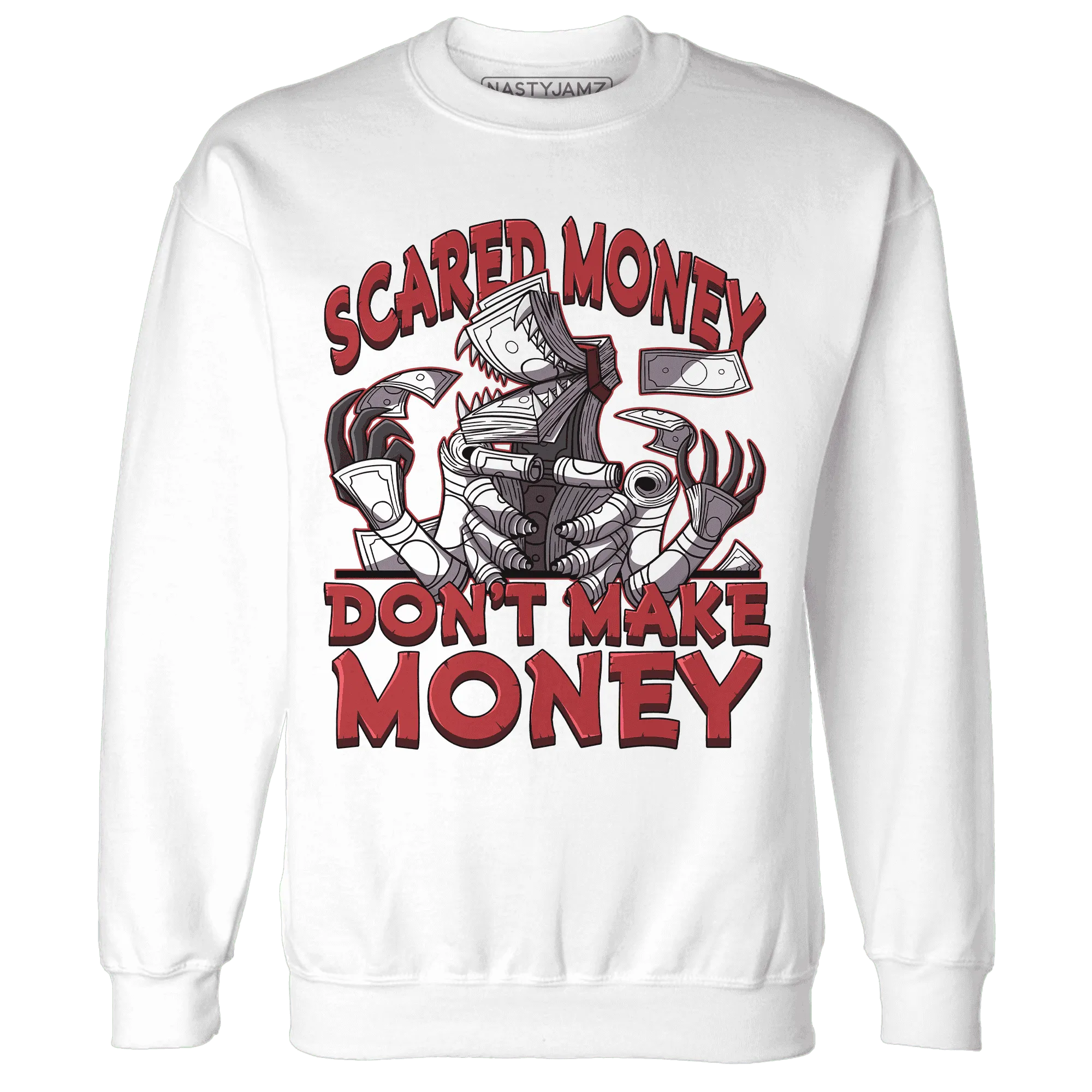 Black-Toe-Reimagined-Red-White-1s-NastyJamz-Sweatshirt-Match-Scared-Money