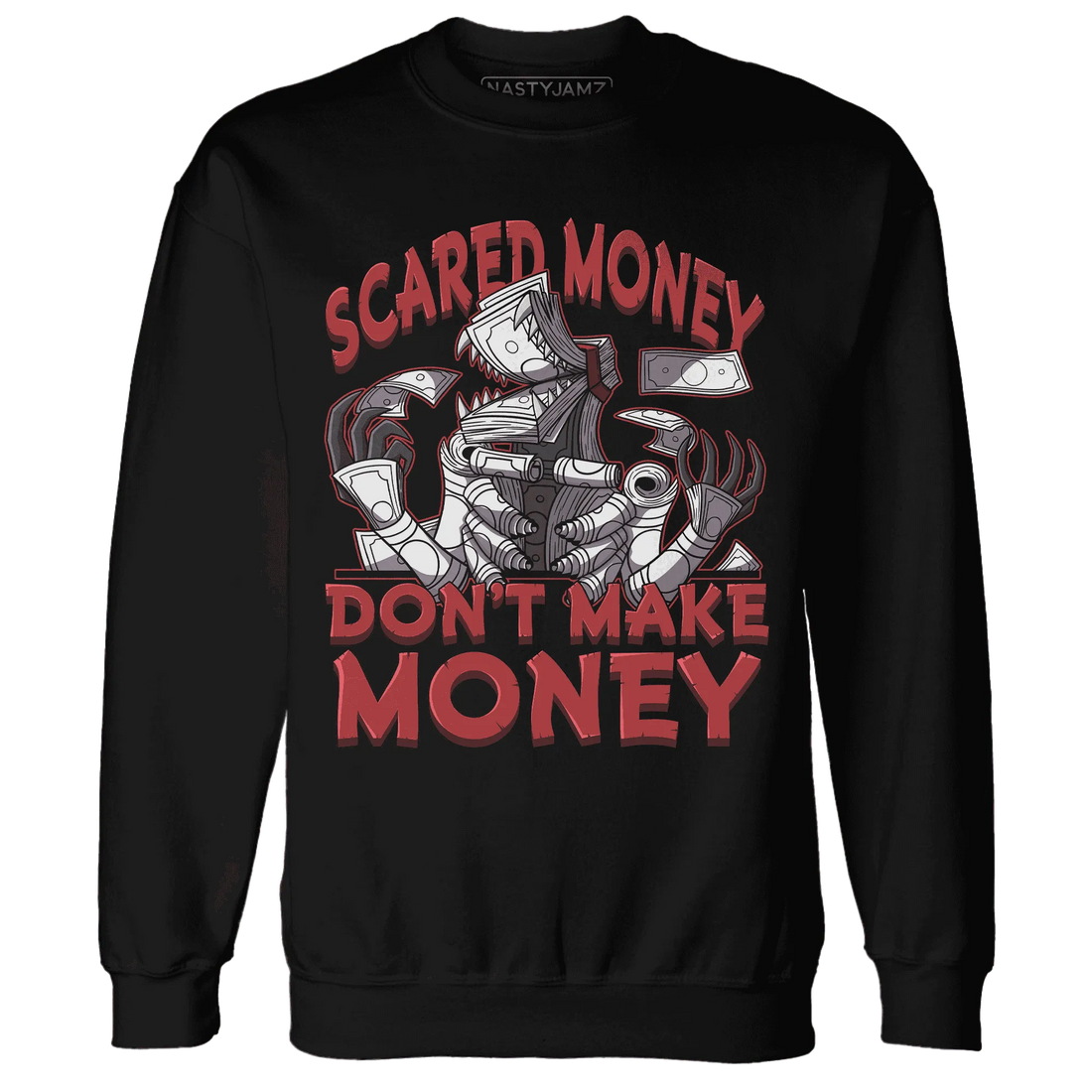 Black-Toe-Reimagined-Red-White-1s-NastyJamz-Sweatshirt-Match-Scared-Money