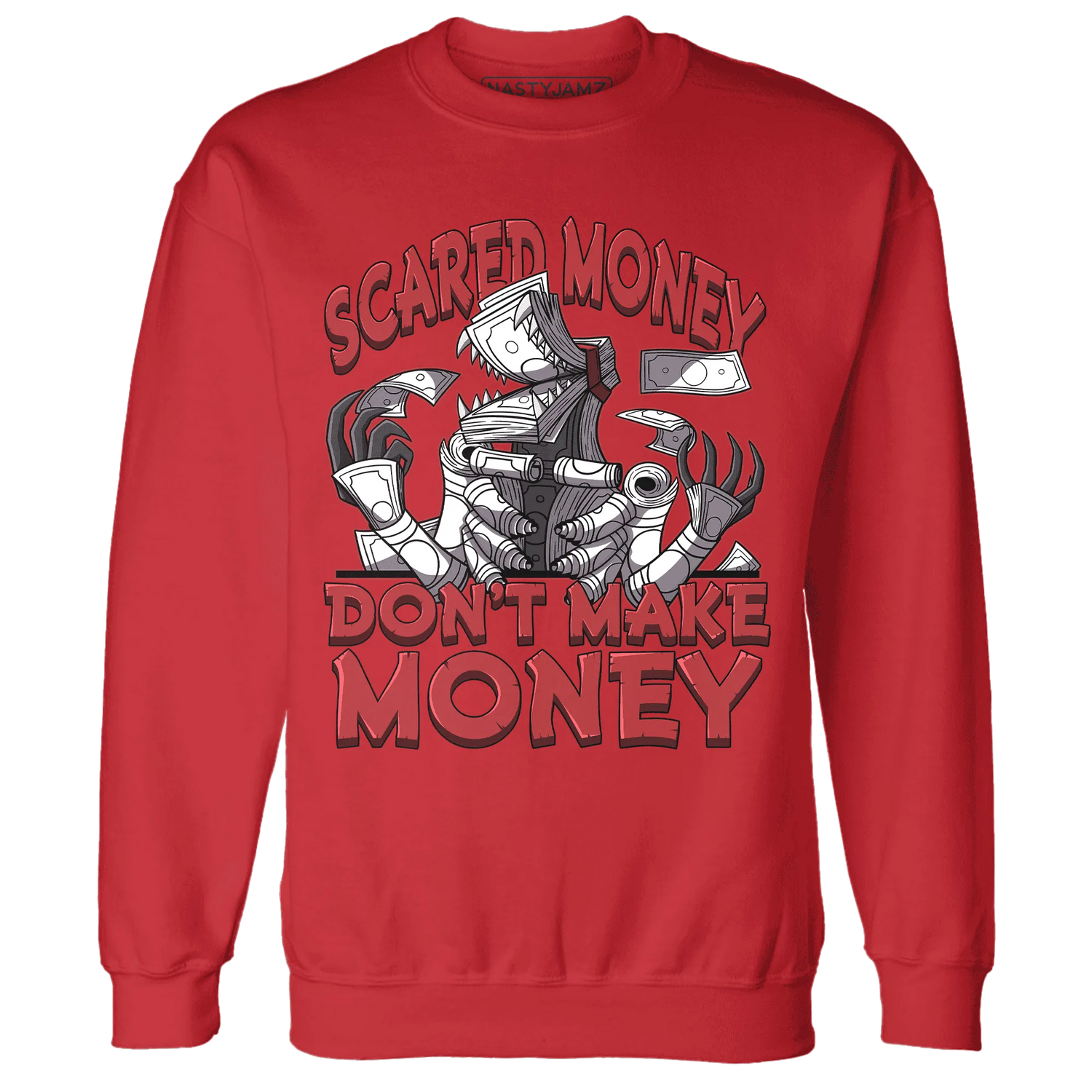 Black-Toe-Reimagined-Red-White-1s-NastyJamz-Sweatshirt-Match-Scared-Money