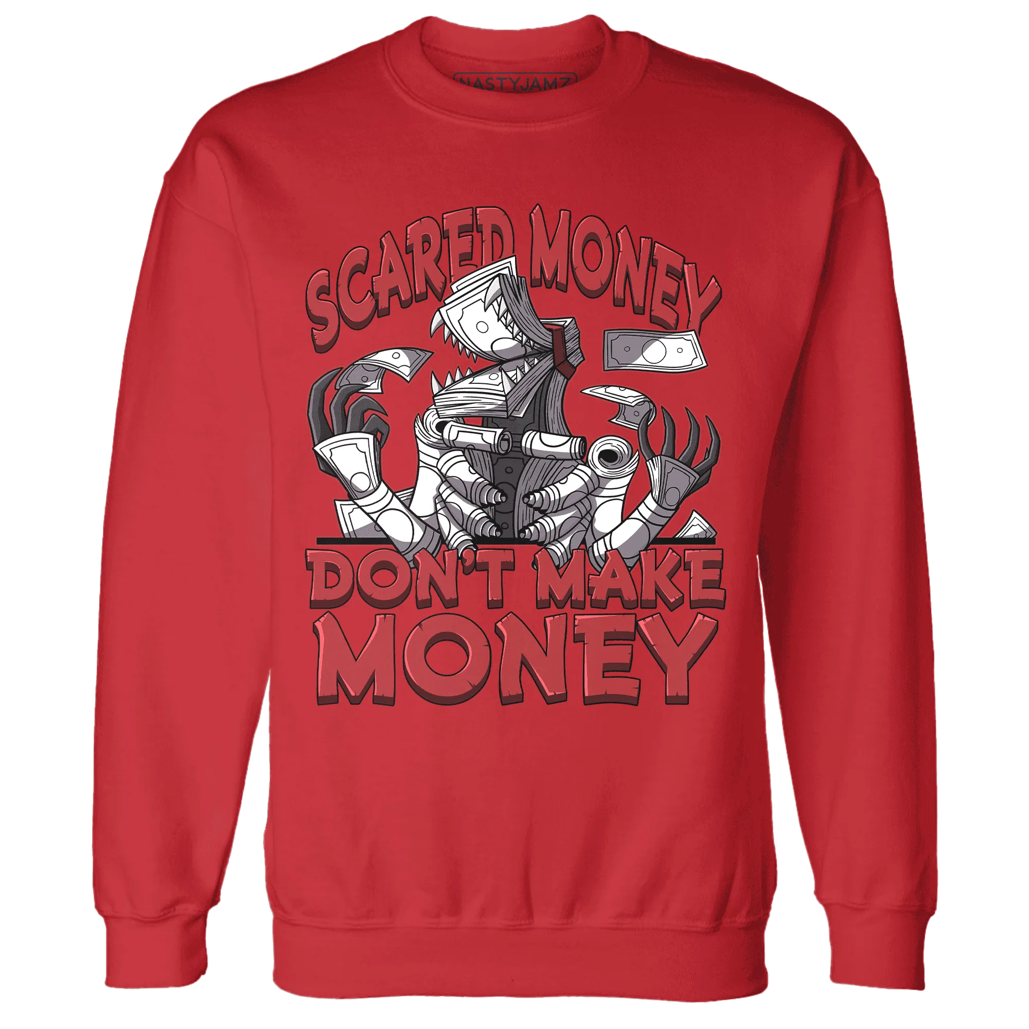 Black-Toe-Reimagined-Red-White-1s-NastyJamz-Sweatshirt-Match-Scared-Money