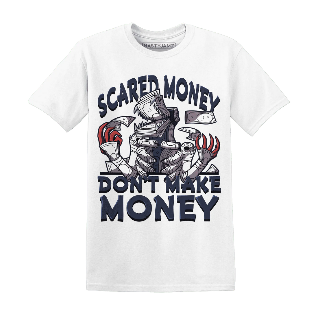 White-Navy-6s-T-Shirt-Match-Scared-Money