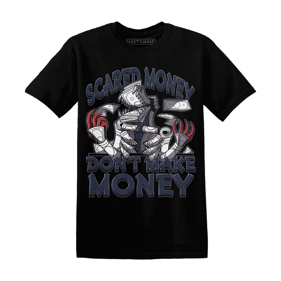 White-Navy-6s-T-Shirt-Match-Scared-Money