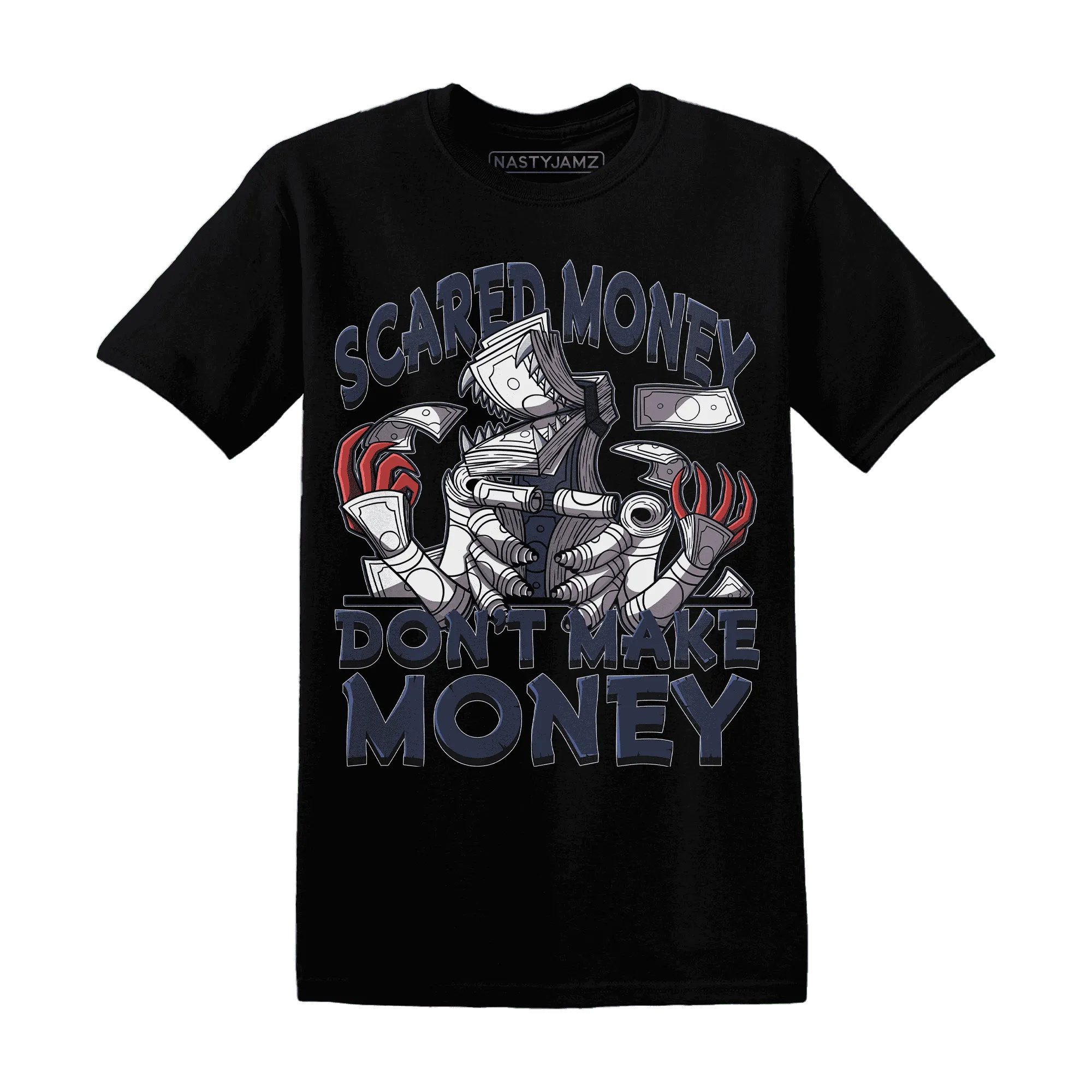 White-Navy-6s-T-Shirt-Match-Scared-Money