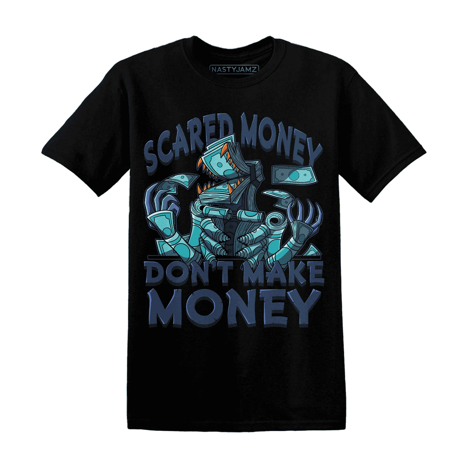 NastyJamz-AM-Plus-Drift-Midnight-Navy-Total-Orange-Dusty-Cactus-T-Shirt-Match-Scared-Money