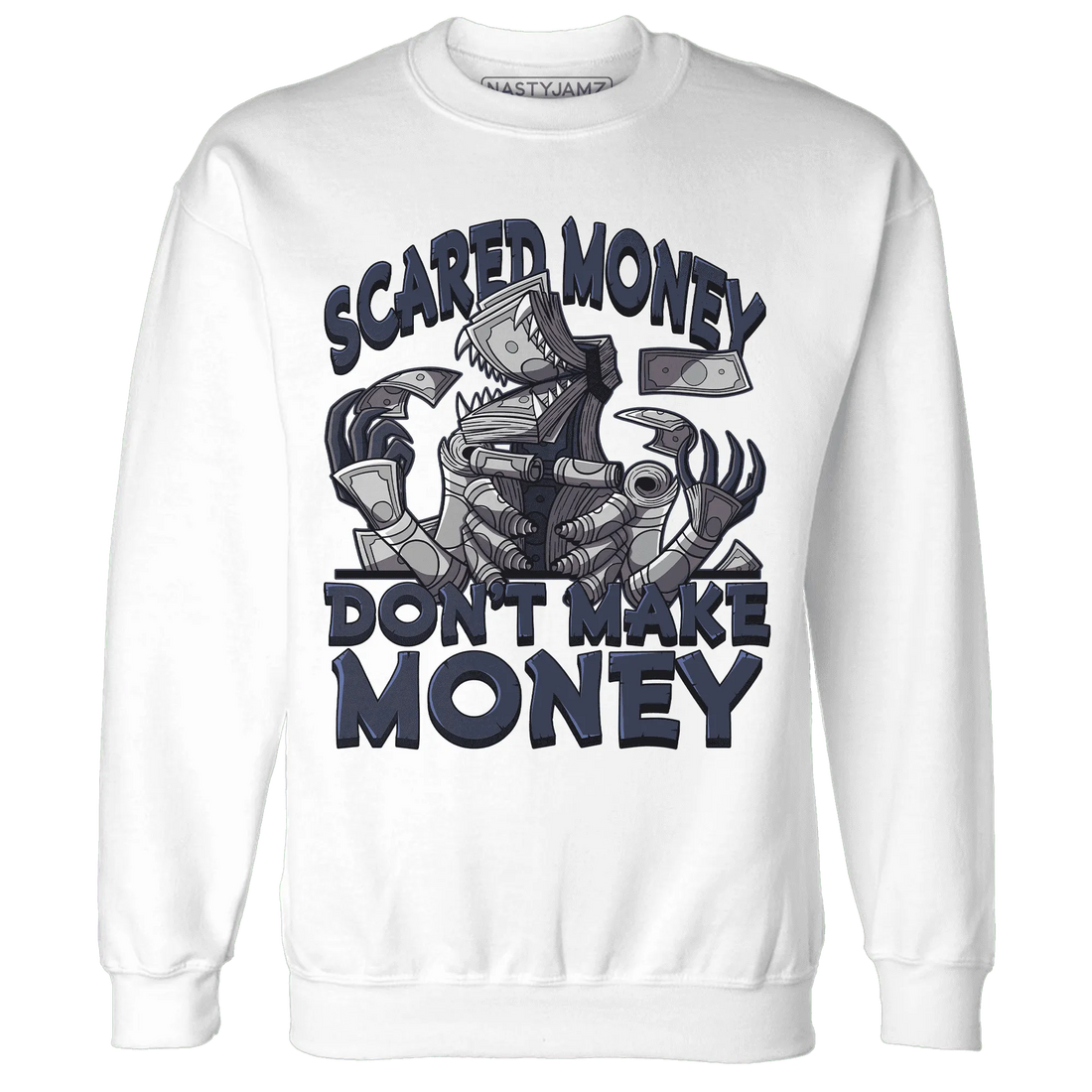 VaporMax-Plus-Midnight-Navy-White-Metallic-Silver-NastyJamz-Sweatshirt-Match-Scared-Money
