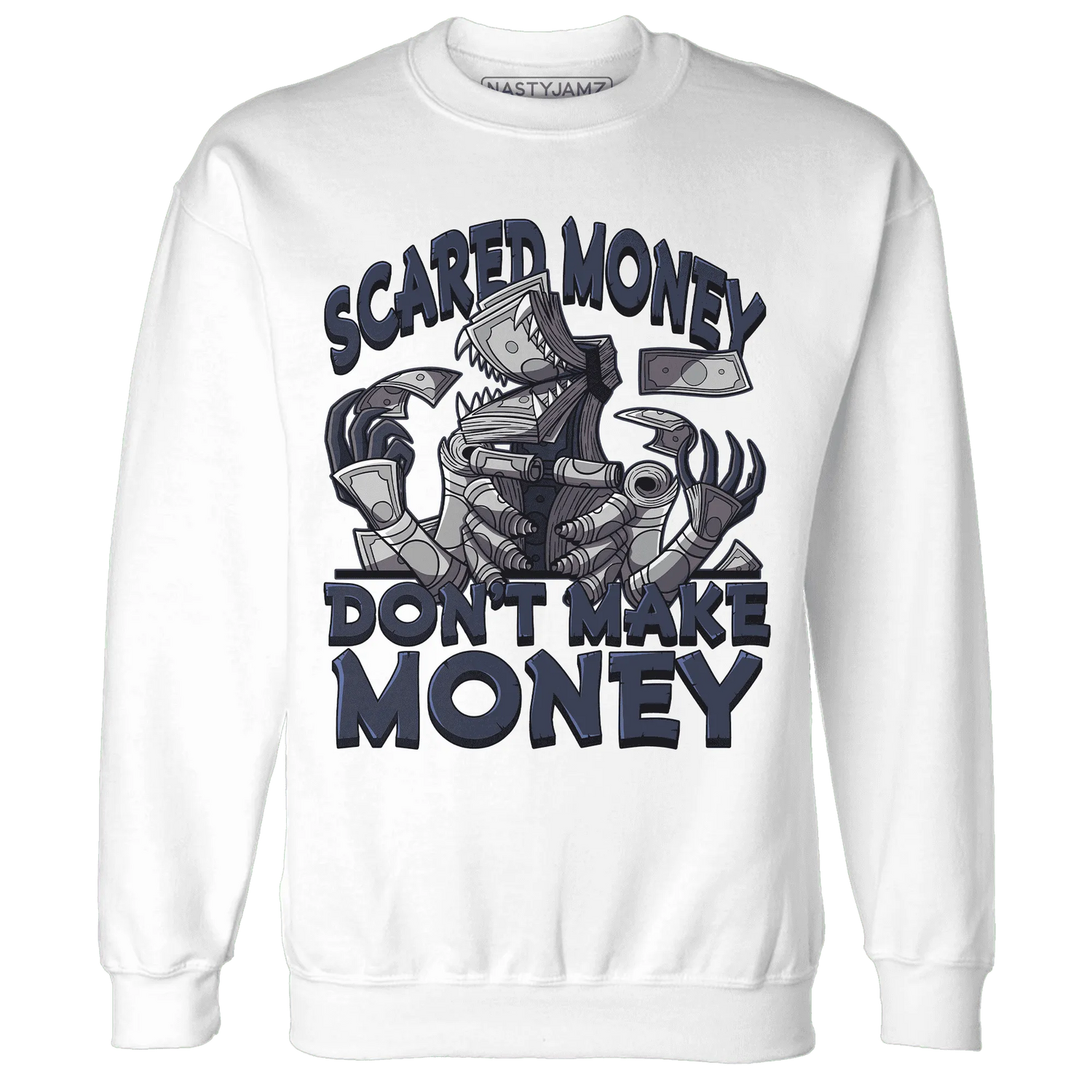 VaporMax-Plus-Midnight-Navy-White-Metallic-Silver-NastyJamz-Sweatshirt-Match-Scared-Money
