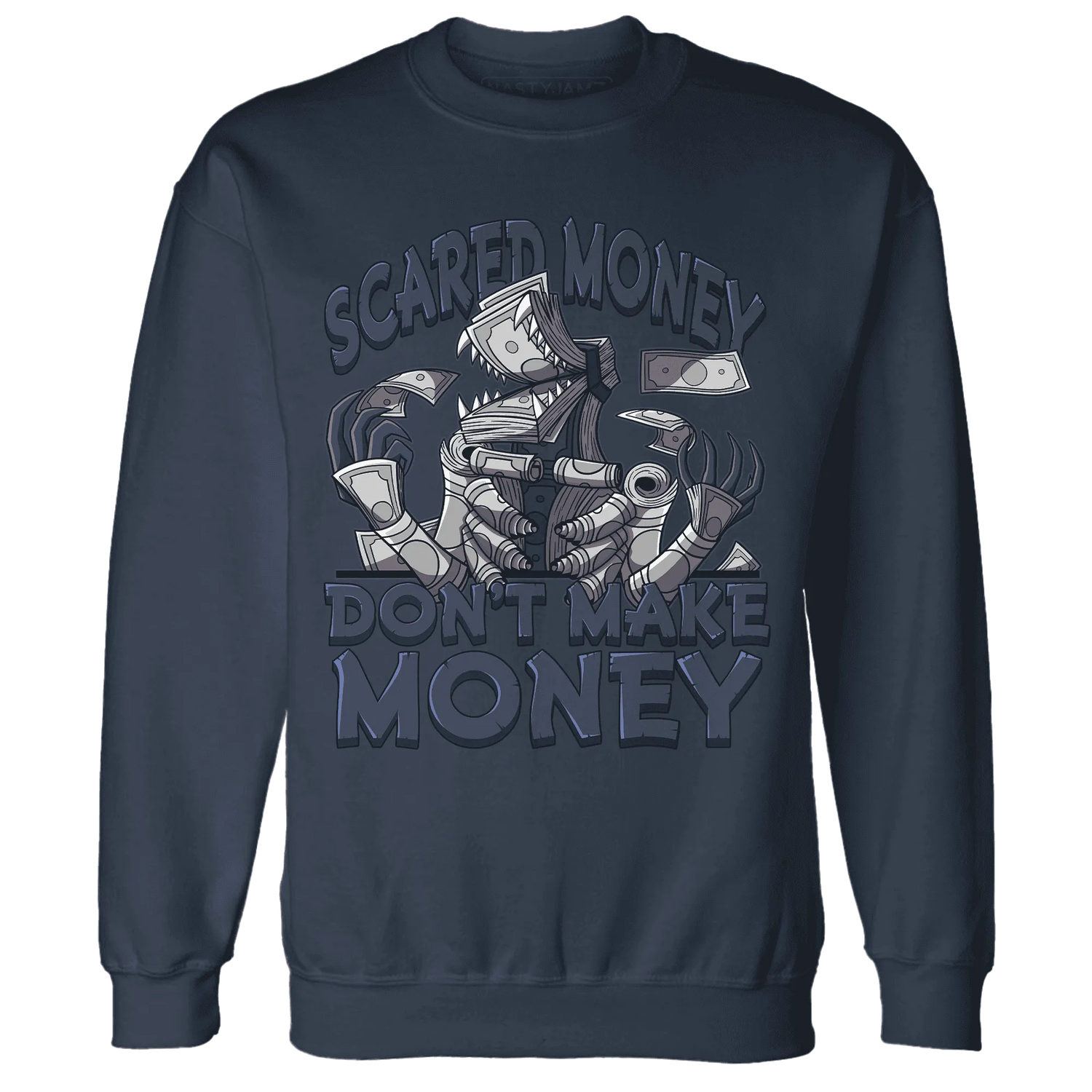 VaporMax-Plus-Midnight-Navy-White-Metallic-Silver-NastyJamz-Sweatshirt-Match-Scared-Money