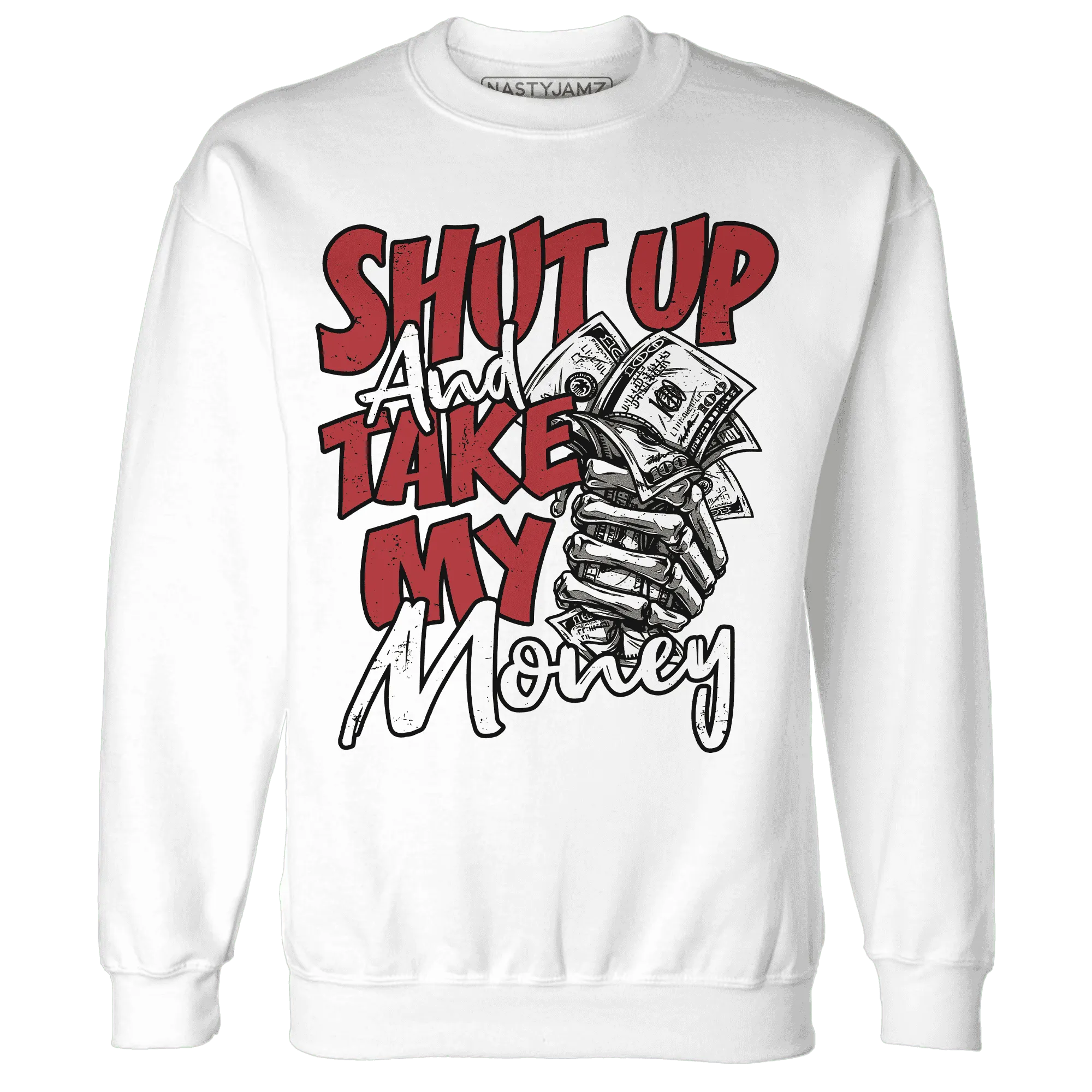 Black-Toe-Reimagined-Red-White-1s-NastyJamz-Sweatshirt-Match-Shut-Up