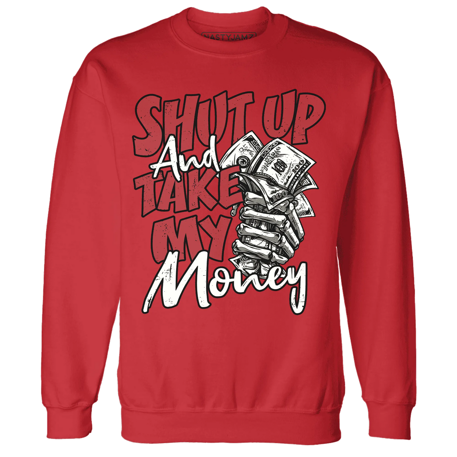 Black-Toe-Reimagined-Red-White-1s-NastyJamz-Sweatshirt-Match-Shut-Up