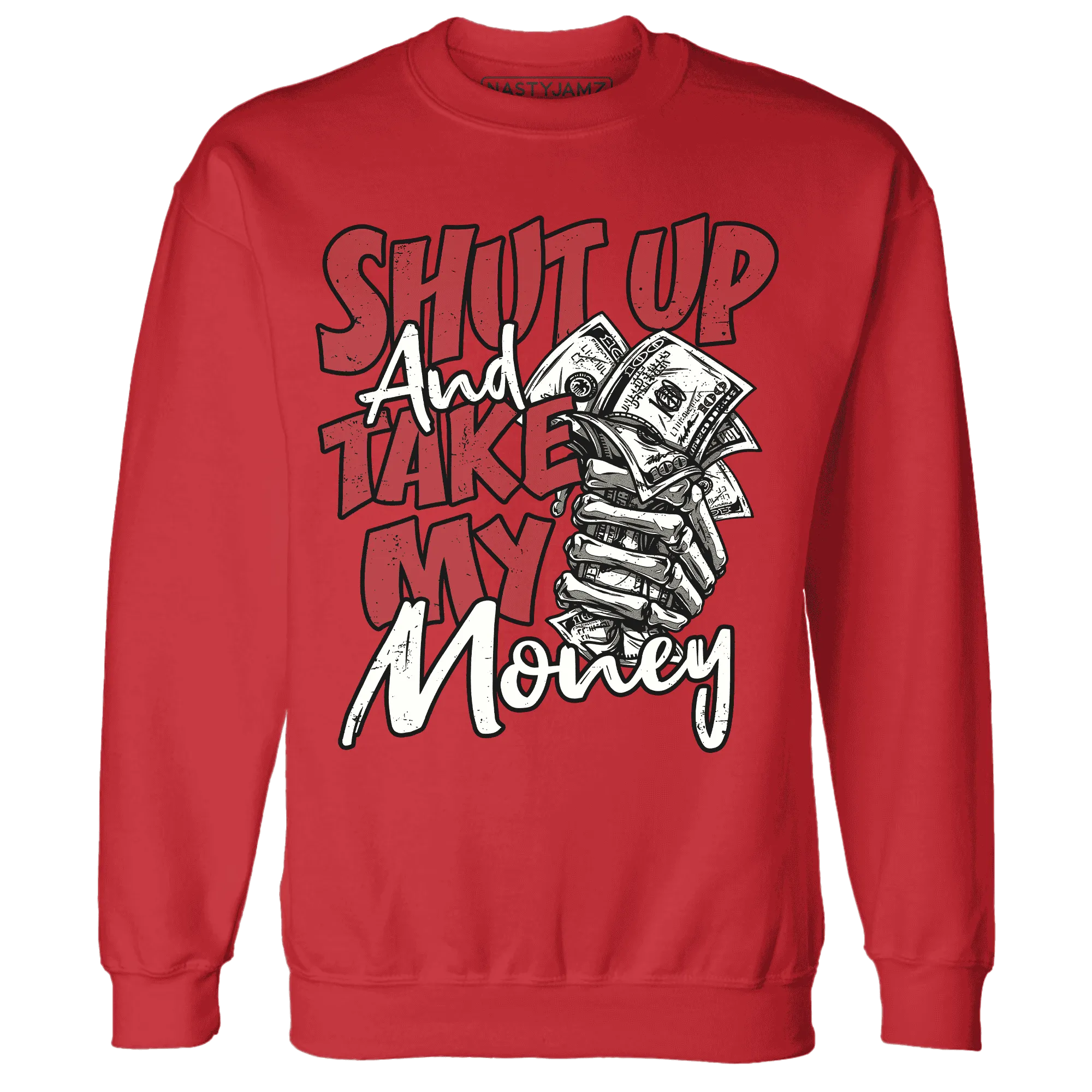 Black-Toe-Reimagined-Red-White-1s-NastyJamz-Sweatshirt-Match-Shut-Up