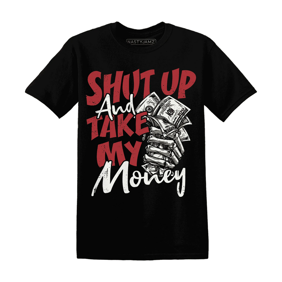 Black-Toe-Reimagined-Red-White-1s-NastyJamz-T-Shirt-Match-Shut-Up