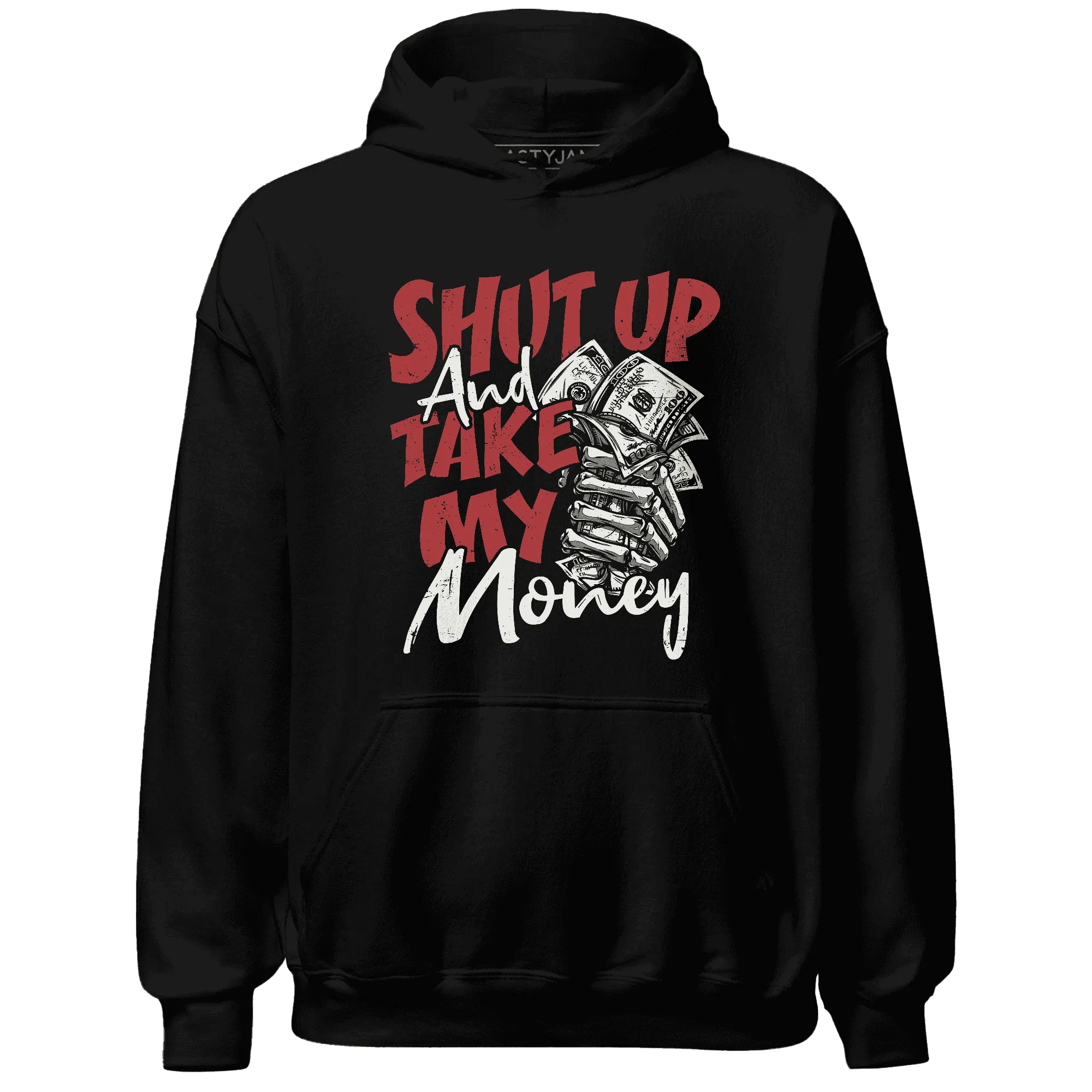 Black-Toe-Reimagined-Red-White-1s-NastyJamz-Hoodie-Match-Shut-Up