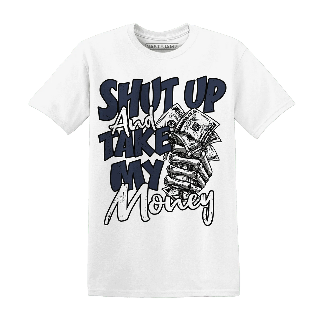 White-Navy-6s-T-Shirt-Match-Shut-Up