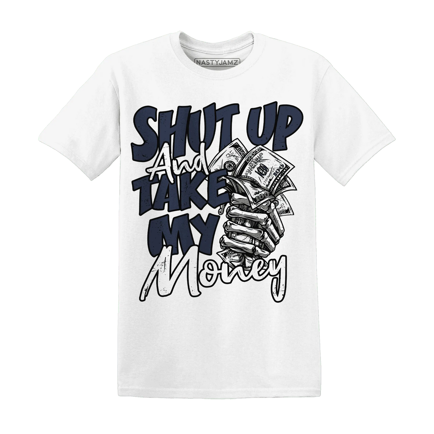 White-Navy-6s-T-Shirt-Match-Shut-Up
