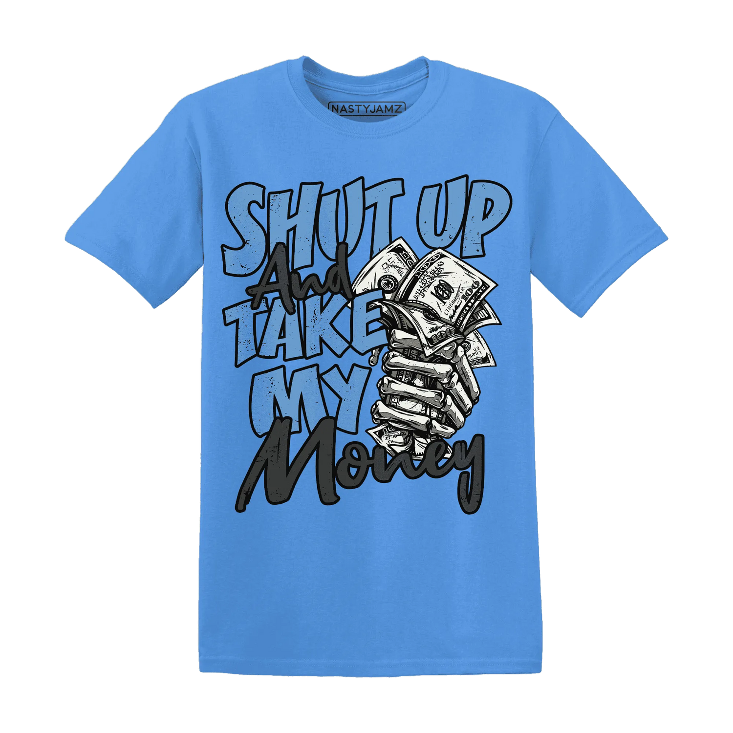 AM-Plus-Black-Univercitii-Blue-T-Shirt-Match-Shut-Up