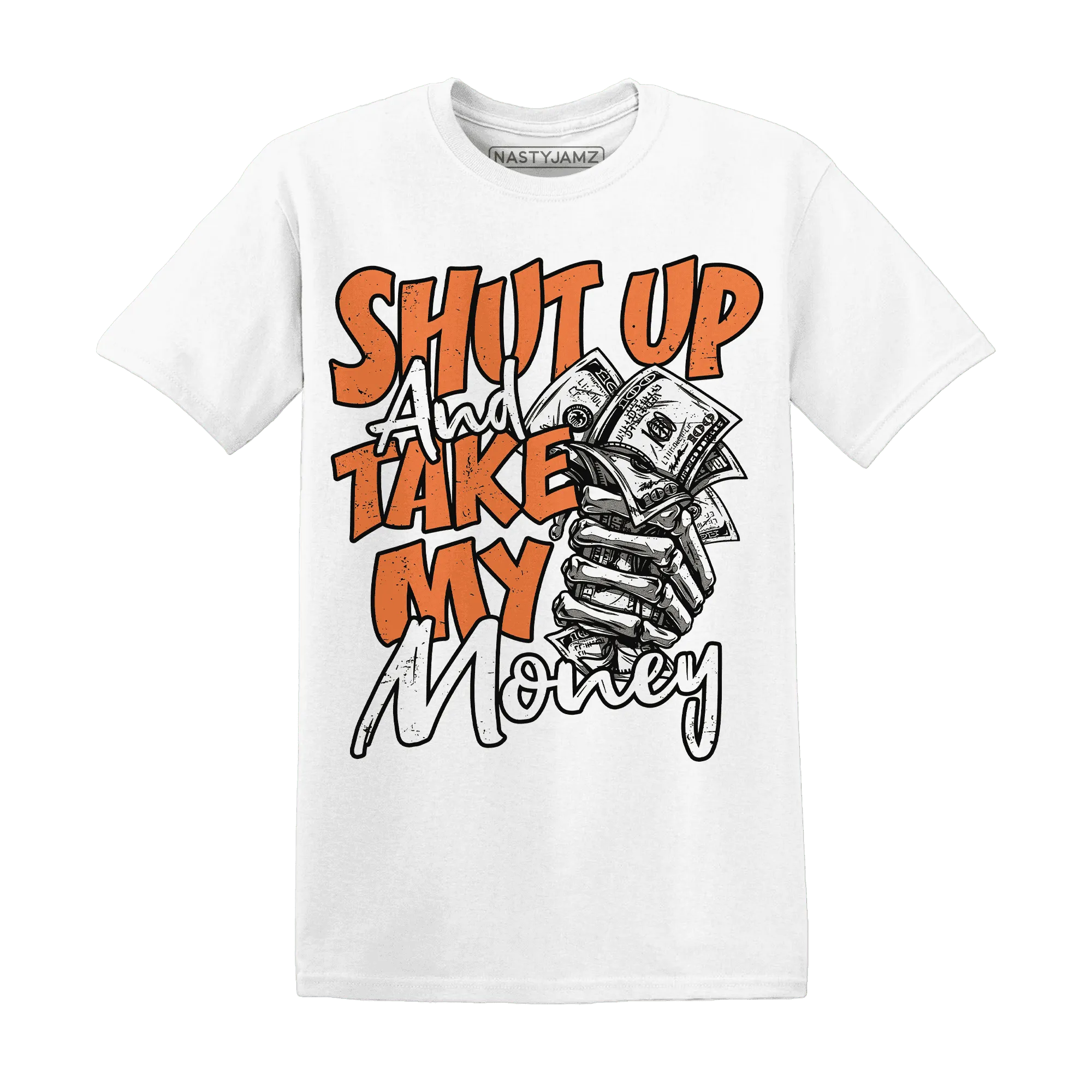 AM-TW-White-Orange-T-Shirt-Match-Shut-Up