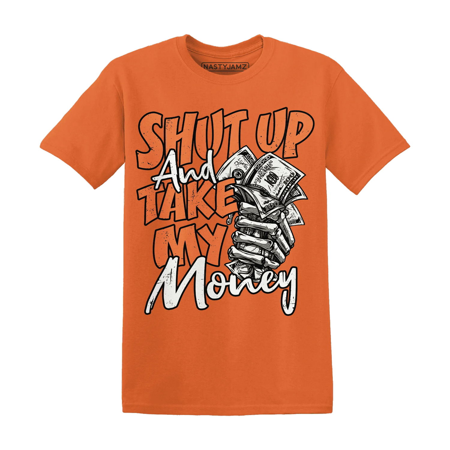 AM-TW-White-Orange-T-Shirt-Match-Shut-Up