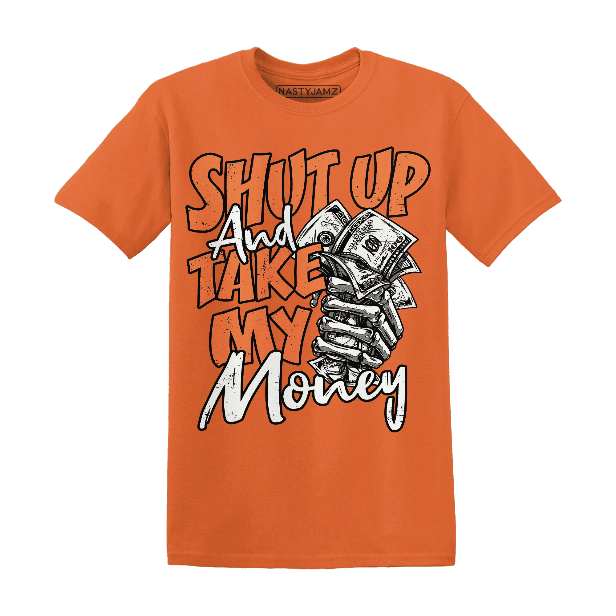 AM-TW-White-Orange-T-Shirt-Match-Shut-Up