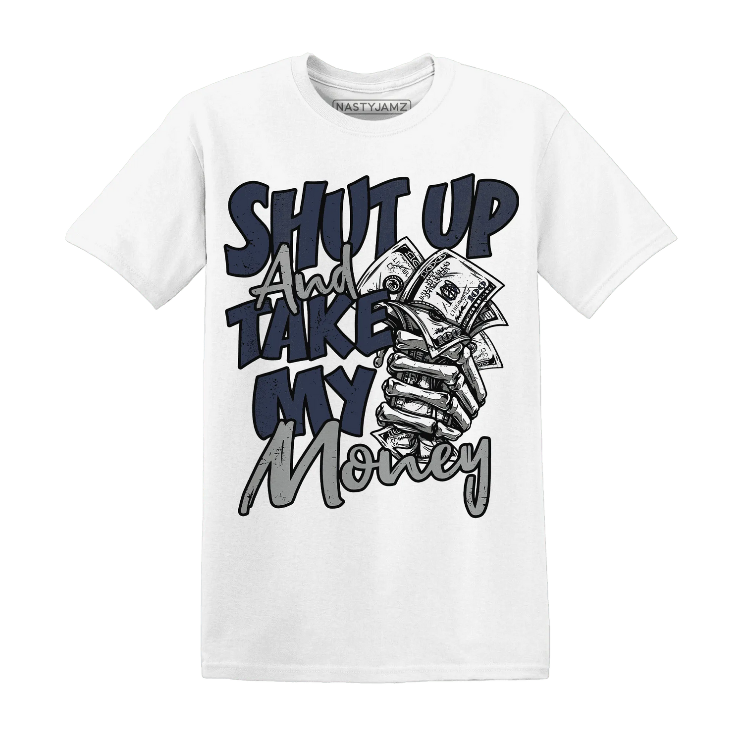 VaporMax-Plus-Midnight-Navy-White-Metallic-Silver-NastyJamz-T-Shirt-Match-Shut-Up