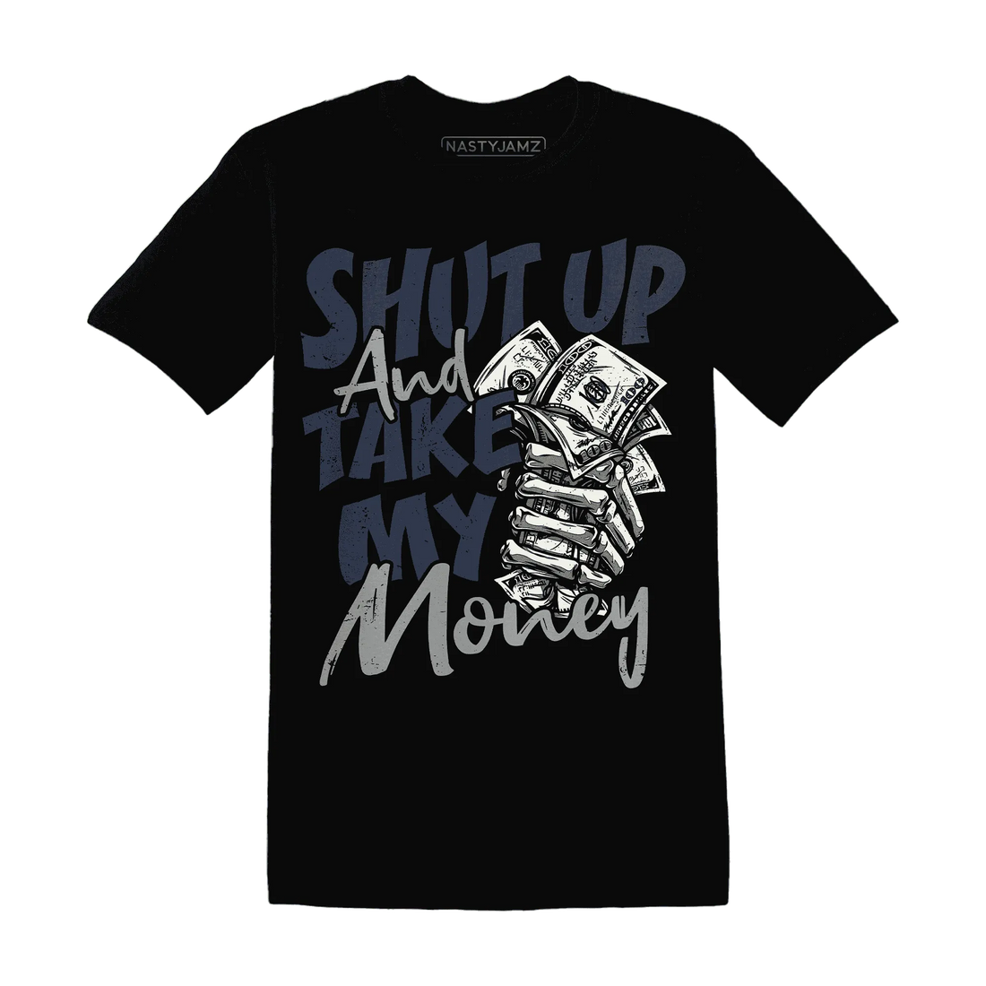 VaporMax-Plus-Midnight-Navy-White-Metallic-Silver-NastyJamz-T-Shirt-Match-Shut-Up