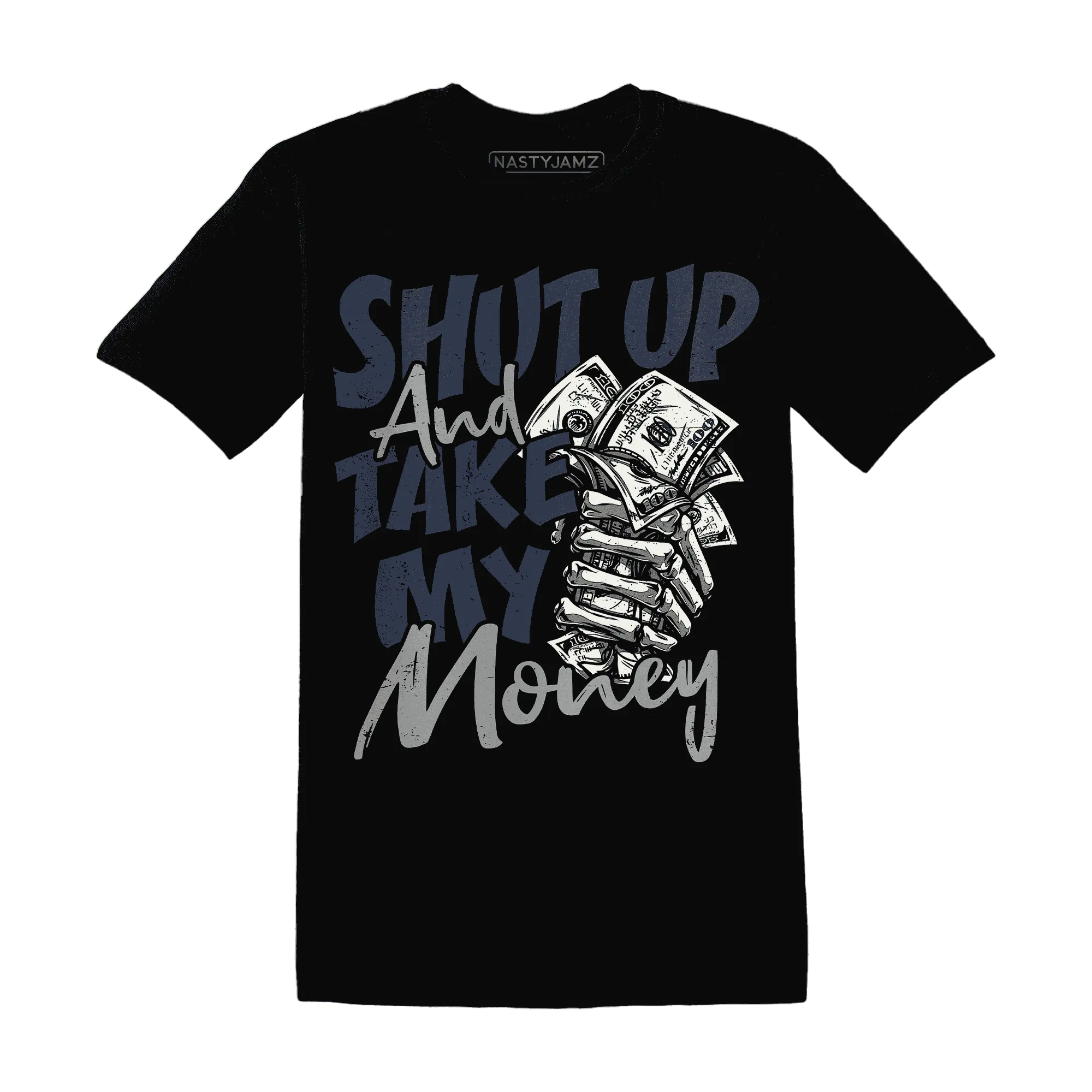 VaporMax-Plus-Midnight-Navy-White-Metallic-Silver-NastyJamz-T-Shirt-Match-Shut-Up