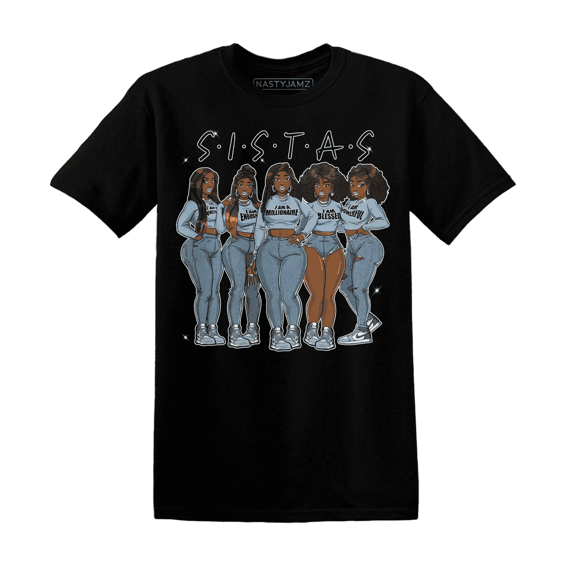 Mid-Diffused-Blue-Grey-1s-T-Shirt-Match-Sistas-Melanin-Girl