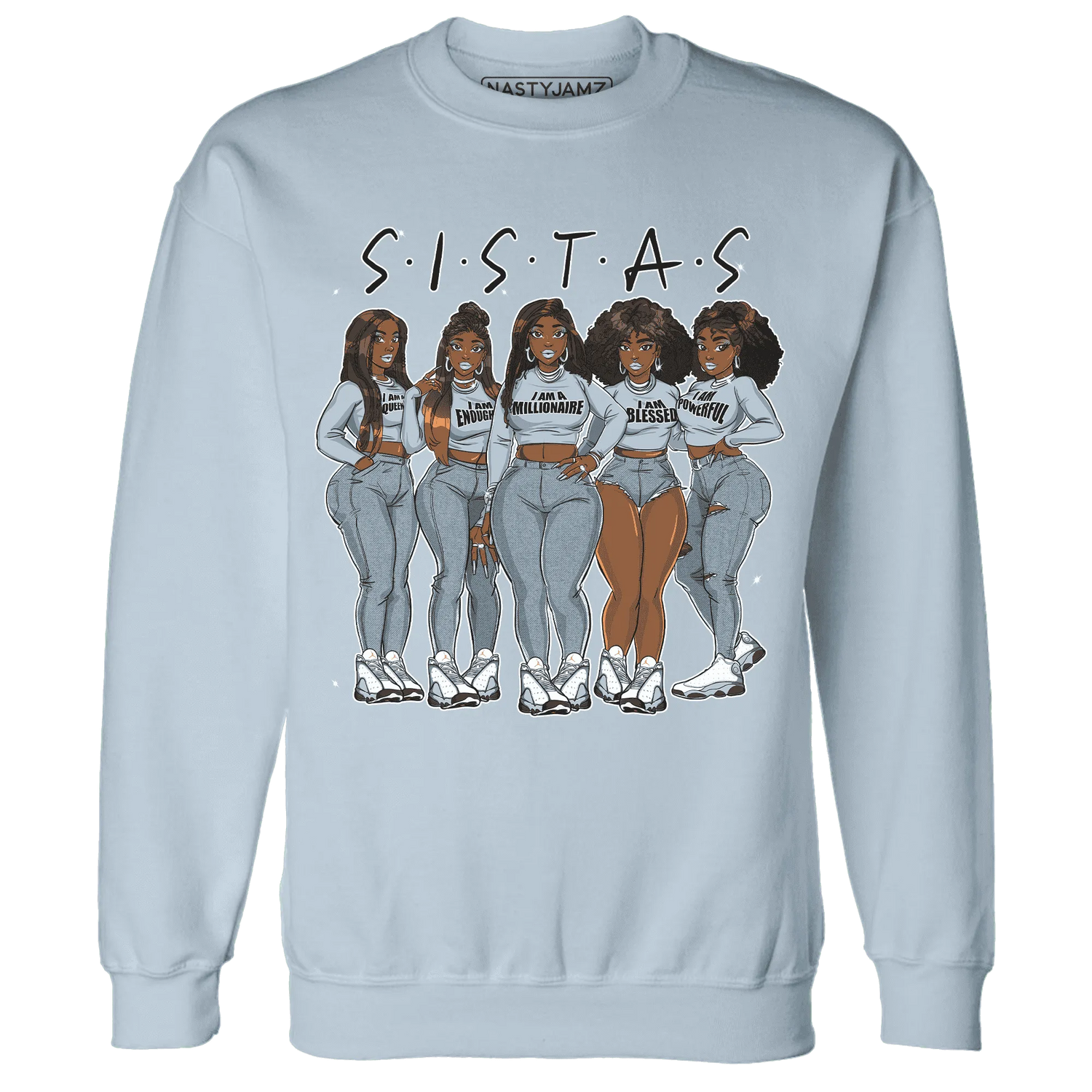 Blue-Grey-13s-Sweatshirt-Match-Sistas-Melanin-Girl