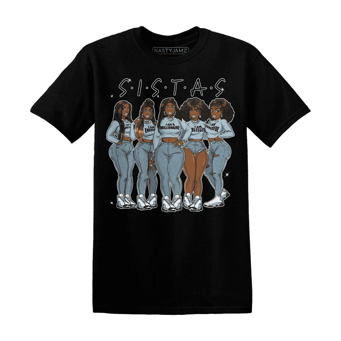 Blue-Grey-13s-T-Shirt-Match-Sistas-Melanin-Girl