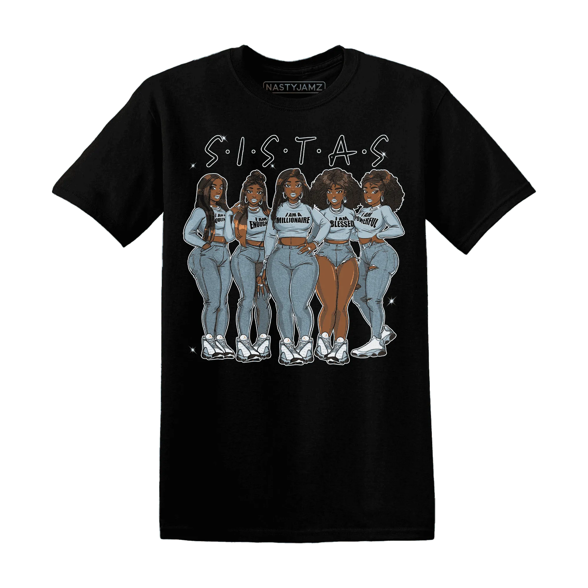 Blue-Grey-13s-T-Shirt-Match-Sistas-Melanin-Girl